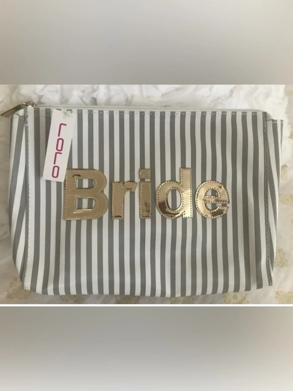 LOLO 🧡Bride Striped Cosmetic Pouch in Cream and Gray